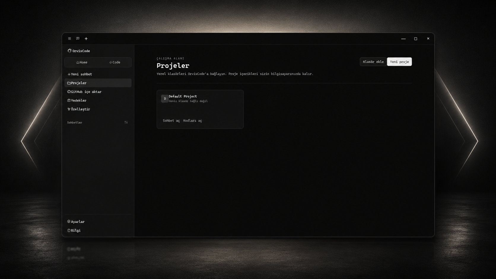 OrvixCode projeler ekranı